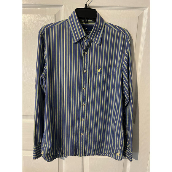 AMERICAN EAGLE‎ OUTFITTERS Men's Button Front Vintage Fit Blue Yellow Shirt  M - Picture 1 of 9
